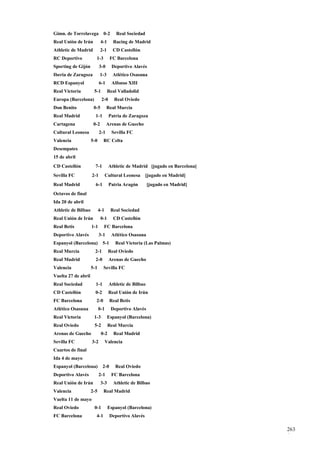 Gimn. de Torrelavega         0-2      Real Sociedad
Real Unión de Irún          4-1     Racing de Madrid
Athletic de Madrid          2-1     CD Castellón
RC Deportivo           1-3         FC Barcelona
Sporting de Gijón          3-0      Deportivo Alavés
Iberia de Zaragoza          1-3     Atlético Osasuna
RCD Espanyol               6-1      Alfonso XIII
Real Victoria         5-1         Real Valladolid
Europa (Barcelona)          2-0      Real Oviedo
Don Benito            0-5        Real Murcia
Real Madrid            1-1        Patria de Zaragoza
Cartagena             0-2        Arenas de Guecho
Cultural Leonesa           2-1      Sevilla FC
Valencia             5-0     RC Celta
Desempates
15 de abril
CD Castellón           7-1        Athletic de Madrid [jugado en Barcelona]
Sevilla FC           2-1         Cultural Leonesa     [jugado en Madrid]
Real Madrid            6-1        Patria Aragón        [jugado en Madrid]
Octavos de final
Ida 20 de abril
Athletic de Bilbao         4-1     Real Sociedad
Real Unión de Irún          0-1     CD Castellón
Real Betis           1-1     FC Barcelona
Deportivo Alavés           3-1      Atlético Osasuna
Espanyol (Barcelona)         5-1     Real Victoria (Las Palmas)
Real Murcia            2-1        Real Oviedo
Real Madrid            2-0        Arenas de Guecho
Valencia             5-1     Sevilla FC
Vuelta 27 de abril
Real Sociedad          1-1        Athletic de Bilbao
CD Castellón           0-2        Real Unión de Irún
FC Barcelona           2-0         Real Betis
Atlético Osasuna           0-1     Deportivo Alavés
Real Victoria         1-3         Espanyol (Barcelona)
Real Oviedo           5-2         Real Murcia
Arenas de Guecho            0-2      Real Madrid
Sevilla FC           3-2         Valencia
Cuartos de final
Ida 4 de mayo
Espanyol (Barcelona)         2-0     Real Oviedo
Deportivo Alavés           2-1      FC Barcelona
Real Unión de Irún          3-3     Athletic de Bilbao
Valencia             2-5     Real Madrid
Vuelta 11 de mayo
Real Oviedo           0-1         Espanyol (Barcelona)
FC Barcelona           4-1         Deportivo Alavés

                                                                             263
                                                                             1
 
