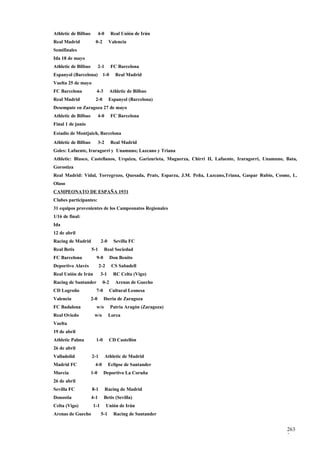 Athletic de Bilbao         4-0     Real Unión de Irún
Real Madrid            0-2        Valencia
Semifinales
Ida 18 de mayo
Athletic de Bilbao         2-1     FC Barcelona
Espanyol (Barcelona)         1-0     Real Madrid
Vuelta 25 de mayo
FC Barcelona           4-3         Athletic de Bilbao
Real Madrid            2-0        Espanyol (Barcelona)
Desempate en Zaragoza 27 de mayo
Athletic de Bilbao         4-0     FC Barcelona
Final 1 de junio
Estadio de Montjuich, Barcelona
Athletic de Bilbao         3-2     Real Madrid
Goles: Lafuente, Iraragorri y Unamuno; Lazcano y Triana
Athletic: Blasco, Castellanos, Urquizu, Garizurieta, Muguerza, Chirri II, Lafuente, Iraragorri, Unamuno, Bata,
Gorostiza
Real Madrid: Vidal, Torregrozo, Quesada, Prats, Esparza, J.M. Peña, Lazcano,Triana, Gaspar Rubio, Cosme, L.
Olaso
CAMPEONATO DE ESPAÑA 1931
Clubes participantes:
31 equipos provenientes de los Campeonatos Regionales
1/16 de final:
Ida
12 de abril
Racing de Madrid            2-0      Sevilla FC
Real Betis           5-1     Real Sociedad
FC Barcelona           9-0         Don Benito
Deportivo Alavés           2-2      CS Sabadell
Real Unión de Irún          3-1     RC Celta (Vigo)
Racing de Santander          0-2     Arenas de Guecho
CD Logroño             7-0         Cultural Leonesa
Valencia             2-0     Iberia de Zaragoza
FC Badalona            w/o         Patria Aragón (Zaragoza)
Real Oviedo           w/o         Lorca
Vuelta
19 de abril
Athletic Palma         1-0        CD Castellón
26 de abril
Valladolid           2-1         Athletic de Madrid
Madrid FC              4-0        Eclipse de Santander
Murcia               1-0     Deportivo La Coruña
26 de abril
Sevilla FC           8-1         Racing de Madrid
Donostia             4-1     Betis (Sevilla)
Celta (Vigo)          1-1        Unión de Irún
Arenas de Guecho            5-1      Racing de Santander


                                                                                                         263
                                                                                                         2
 