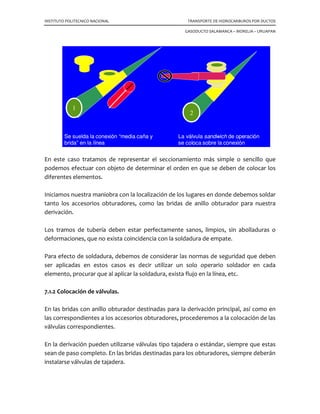 INSTITUTO POLITECNICO NACIONAL TRANSPORTE DE HIDROCARBUROS POR DUCTOS
GASODUCTO SALAMANCA – MORELIA – URUAPAN
L003 15 PIPE 32.00 21,742.00 0.00 66.23 25.00 200.00
L003 16 PIPE 32.00 99.00 -60.00 66.56 25.00 200.00
L003 17 PIPE 32.00 1,984.00 0.00 66.54 25.00 200.00
L003 18 PIPE 32.00 209.00 60.00 66.20 25.00 200.00
L003 19 PIPE 32.00 18,673.00 0.00 65.98 25.00 200.00
L003 20 PIPE 32.00 146.00 -40.00 66.20 25.00 200.00
L003 21 PIPE 32.00 808.00 0.00 66.19 25.00 200.00
L003 22 PIPE 32.00 1,121.00 40.00 65.96 25.00 200.00
L003 MOR PIPE 32.00 6,033.00 0.00 65.89 25.00 200.00
L003 24 PIPE 32.00 73.00 20.00 65.78 25.00 200.00
L003 25 PIPE 32.00 9,718.00 0.00 65.66 25.00 200.00
L003 26 PIPE 32.00 3,316.00 -20.00 65.73 25.00 200.00
L003 27 PIPE 32.00 1,401.00 0.00 65.71 25.00 200.00
L003 28 PIPE 32.00 916.00 100.00 65.16 25.00 200.00
L003 29 PIPE 32.00 15,196.00 0.00 64.98 25.00 200.00
L003 30 PIPE 32.00 3,532.00 100.00 64.40 25.00 200.00
L003 31 PIPE 32.00 21,060.00 0.00 64.14 25.00 200.00
L003 32 PIPE 32.00 768.00 40.00 63.92 25.00 200.00
L003 33 PIPE 32.00 3,544.00 0.00 63.87 25.00 200.00
L003 34 PIPE 32.00 2,955.00 -40.00 64.05 25.00 200.00
L003 35 PIPE 32.00 6,855.00 0.00 63.97 25.00 200.00
L003 36 PIPE 32.00 370.00 100.00 63.43 25.00 200.00
L003 37 PIPE 32.00 9,325.00 0.00 63.32 25.00 200.00
L003 38 PIPE 32.00 1,749.00 100.00 62.78 25.00 200.00
L003 39 PIPE 32.00 4,617.00 0.00 62.72 25.00 200.00
L003 40 PIPE 32.00 1,638.00 -100.00 63.22 25.00 200.00
L003 41 PIPE 32.00 546.00 0.00 63.21 25.00 200.00
L003 42 PIPE 32.00 2,806.00 -100.00 63.70 25.00 200.00
L003 43 PIPE 32.00 1,328.00 -100.00 64.22 25.00 200.00
L003 44 PIPE 32.00 891.00 -20.00 64.31 25.00 200.00
L003 45 PIPE 32.00 488.00 20.00 64.20 25.00 200.00
L003 46 PIPE 32.00 1,196.00 0.00 64.19 25.00 200.00
L003 47 PIPE 32.00 1,026.00 -100.00 64.71 25.00 200.00
L003 48 PIPE 32.00 71.00 -71.00 65.09 24.73 200.00
L003 49 PIPE 32.00 1,117.00 0.00 65.08 24.83 200.00
L003 50 PIPE 32.00 161.00 -100.00 65.62 24.84 200.00
L003 51 PIPE 32.00 2,256.00 0.00 65.59 24.94 200.00
L003 52 PIPE 32.00 220.00 100.00 65.05 24.94 200.00
L003 53 PIPE 32.00 3,095.00 0.00 65.01 24.98 200.00
L003 54 PIPE 32.00 2,903.00 -100.00 65.52 25.00 200.00
L003 V002
VAL
V 4.74 0.00 0.00 55.89 25.00 200.00
L003 URUA PIPE 32.00 346.00 -80.00 56.25 25.00 200.00
Tabla 6.1 Comportamiento de la presión a lo largo del gasoducto en Pipephase
 