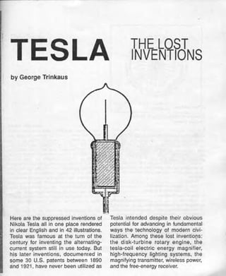 Tesla   the lost inventions - by george trinkaus