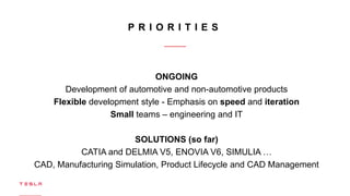 P R I O R I T I E S
ONGOING
Development of automotive and non-automotive products
Flexible development style - Emphasis on...