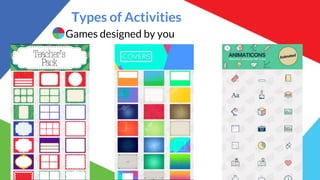 Types of Activities
Games designed by you
 