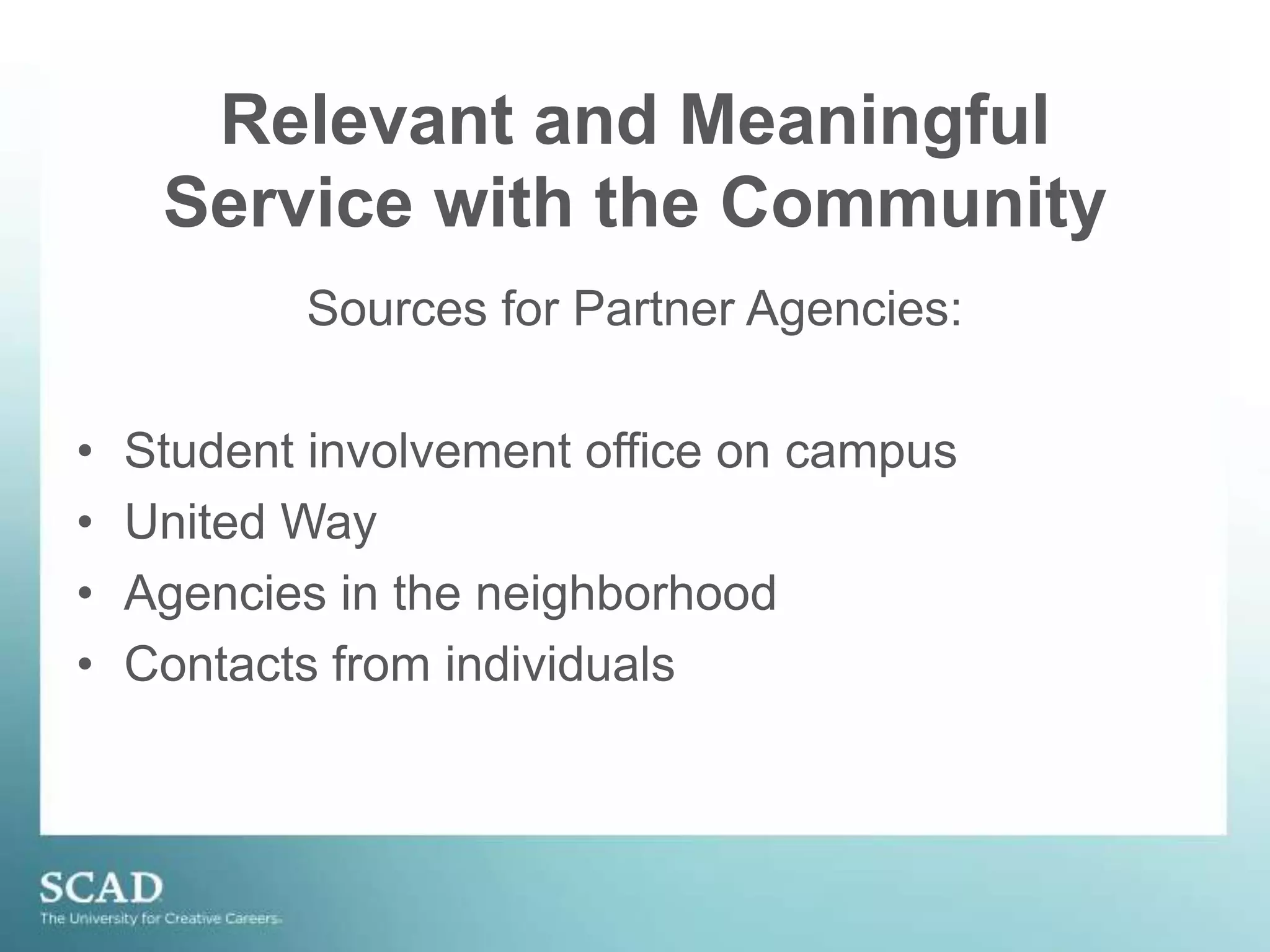 Three Necessary Criteria for Academic Service LearningSource: Service Learning Curriculum DevelopmentResource Guide for Faculty, CSU LONG BEACHCENTER FOR COMMUNITY ENGAGEMENT, p. 15http://www.csulb.edu/divisions/aa/personnel/cce/faculty/documents/ResourceGuideforFaculty0706_000.pdf