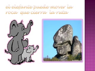 el elefante puede mover la roca  que cierra  la ruta 