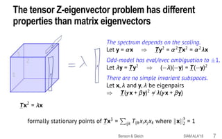 The tensor Z-eigenvector problem has different
properties than matrix eigenvectors
SIAM ALA'18Benson & Gleich 7
 