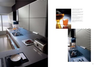 In dettaglio, i pensili con ante laccate grecate
     grigio alluminio. Ante pieghevoli, con rapido
     accesso ai vani di contenimento.

     In close-up, the wall units with aluminium grey
     ribbed lacquered doors. Folding doors, giving
     rapid access to the storage sections.

     Détail des hauts avec portes laquées grecquées
     gris aluminium. Portes pliantes avec un accès
     facile aux rangements.

     Detailansicht der Oberschränke mit lackierten
     Fronten mit Rillen Aluminium Grau.
     Die praktischen vertikalen Faltfronten lassen
     sich mit einem Handgriff öffnen.

     En detalle, los muebles de pared con puertas
     lacadas acanaladas gris aluminio. Puertas
     plegables con rápido acceso a los alojamientos
     de contención.




44                                                      45
 