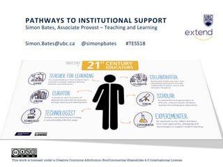 PATHWAYS TO INSTITUTIONAL SUPPORT
Simon Bates, Associate Provost – Teaching and Learning
Simon.Bates@ubc.ca @simonpbates #TESS18
This work is licensed under a Creative Commons Attribution-NonCommercial-ShareAlike 4.0 International License.
 