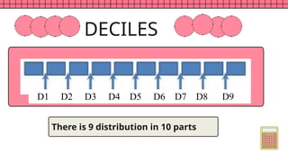 What can you see?
DECILES
There is 9 distribution in 10 parts
D1 D2 D3 D4 D5 D6 D7 D8 D9
 