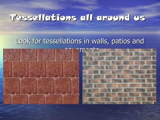 Tessellations all around us Look for tessellations in walls, patios and pavements. 