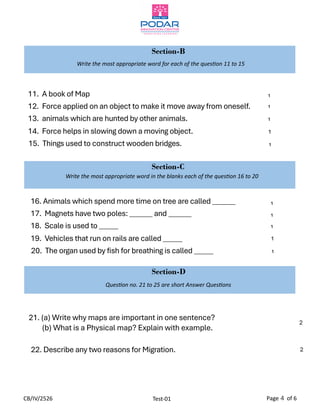 Comprehensive Environmental Studies Test for Grade 4 Students | PDF