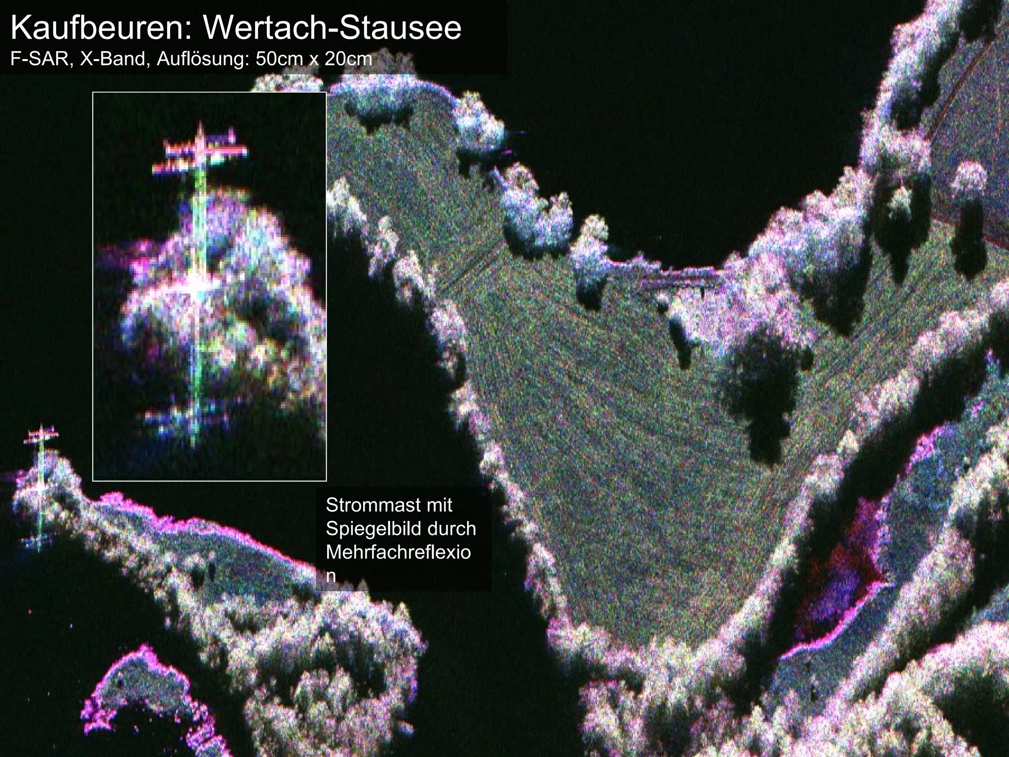 Kaufbeuren: Wertach-Stausee
F-SAR, X-Band, Auflösung: 50cm x 20cm




                                Strommast mit
                                Spiegelbild durch
                                Mehrfachreflexio
                                n




                                                                 Folie 17 von Tag der offenen Tür 2010
                                                    Institut für Hochfrequenztechnik und Radarsysteme > 24.10.2010
 