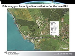 Fahrzeuggeschwindigkeiten kartiert auf optischem Bild




                                                      Folie 31 von Tag der offenen Tür 2010
                                         Institut für Hochfrequenztechnik und Radarsysteme > 24.10.2010
 