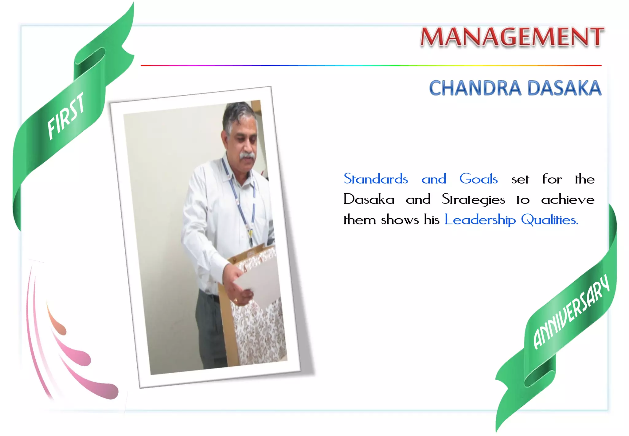 Standards and Goals set for the
Dasaka and Strategies to achieve
them shows his Leadership Qualities.
 