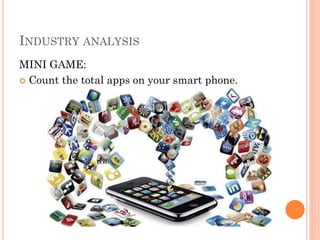 INDUSTRY ANALYSIS
MINI GAME:
 Count the total apps on your smart phone.
 