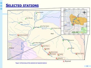 24
X
X
X
X
X X
X
X Rejected
X
Rio Amambay
Rio Piquiri
Rio Ivai
Rio Iguatemi
RioParana
RioIvinhema
SELECTED STATIONS
Figure 6.4 Summary of the selected and rejected stations
 