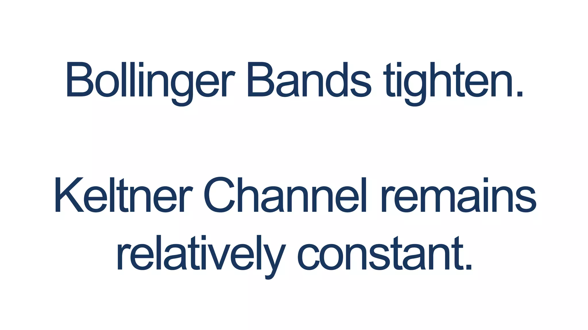 Bollinger Bands tighten.
Keltner Channel remains
relatively constant.
 