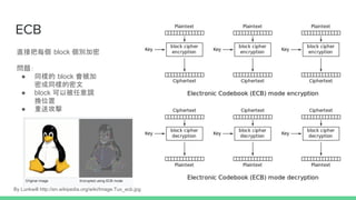 ECB
ֱӰÿ block e
}
 ͬӵ block 
ܳͬӵ
 block Ա{
Qλ
 ͹
By Lunkwill http://en.wikipedia.org/wiki/Image:Tux_ecb.jpg
 