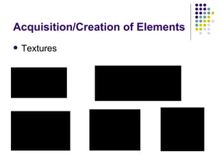 Acquisition/Creation of Elements Textures 