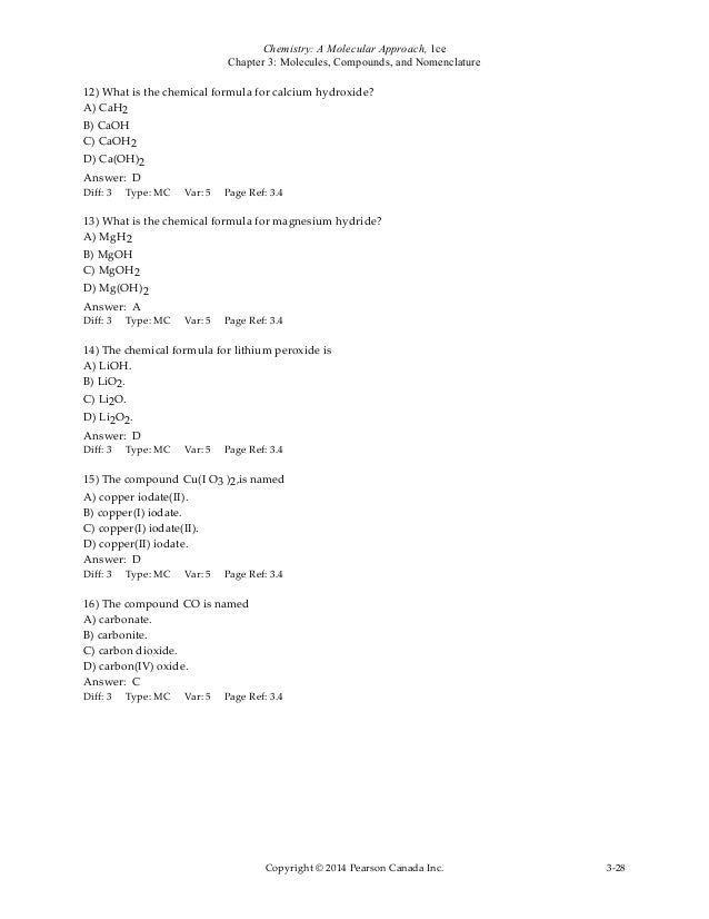 Test Bank For Chemistry A Molecular Approach Canadian 1st
