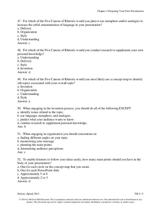 Test Bank for iSpeak 2013 Public Speaking for Contemporary Life 5th E… Test Bank for iSpeak 2013 Public Speaking for Contemporary Life 5th E…