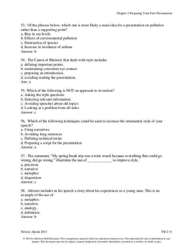 Test Bank for iSpeak 2013 Public Speaking for Contemporary Life 5th E… Test Bank for iSpeak 2013 Public Speaking for Contemporary Life 5th E…