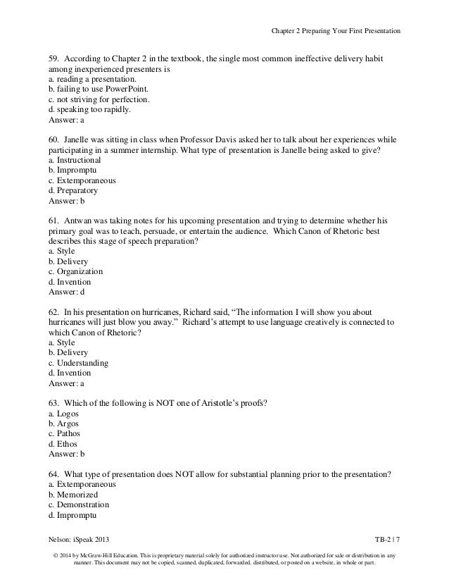 Test Bank for iSpeak 2013 Public Speaking for Contemporary Life 5th E… Test Bank for iSpeak 2013 Public Speaking for Contemporary Life 5th E…