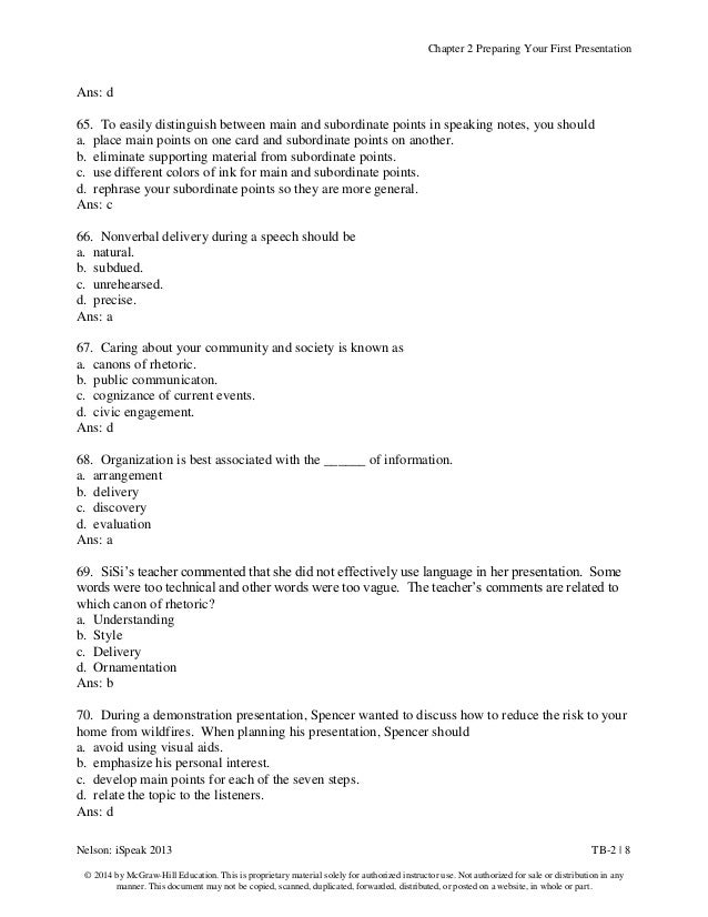 Test Bank for iSpeak 2013 Public Speaking for Contemporary Life 5th E… Test Bank for iSpeak 2013 Public Speaking for Contemporary Life 5th E…