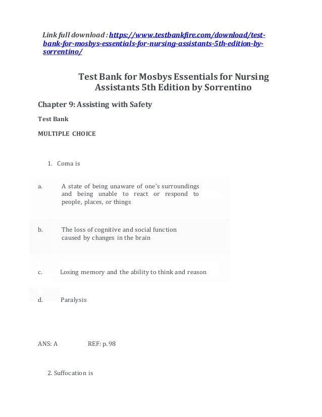 Test Bank For Moss Essentials For Nursing Assistants 5th Edition 