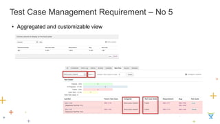 Test Case Management Requirement – No 5 
•Aggregated and customizable view  