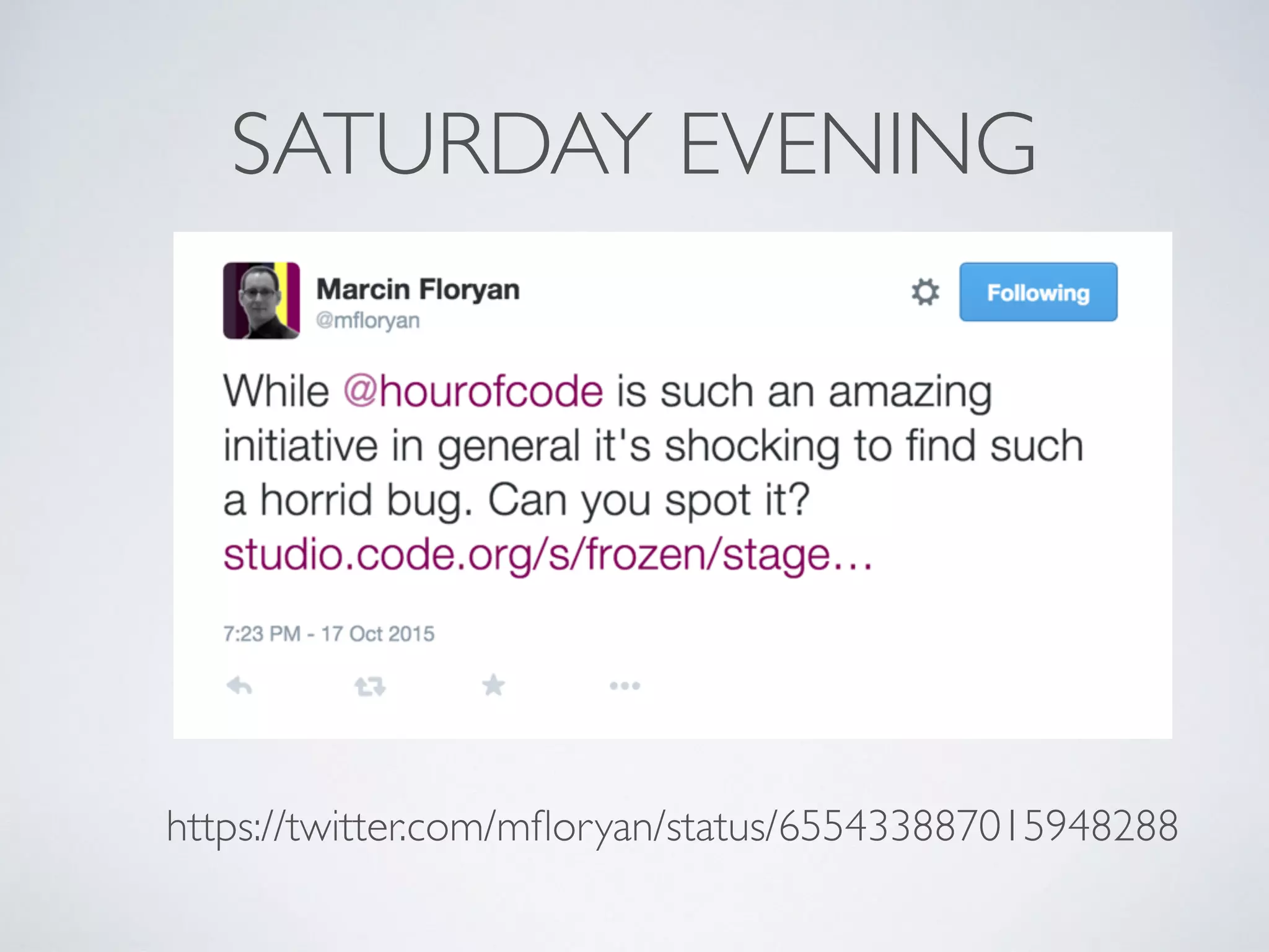 SATURDAY EVENING
https://twitter.com/mﬂoryan/status/655433887015948288
 