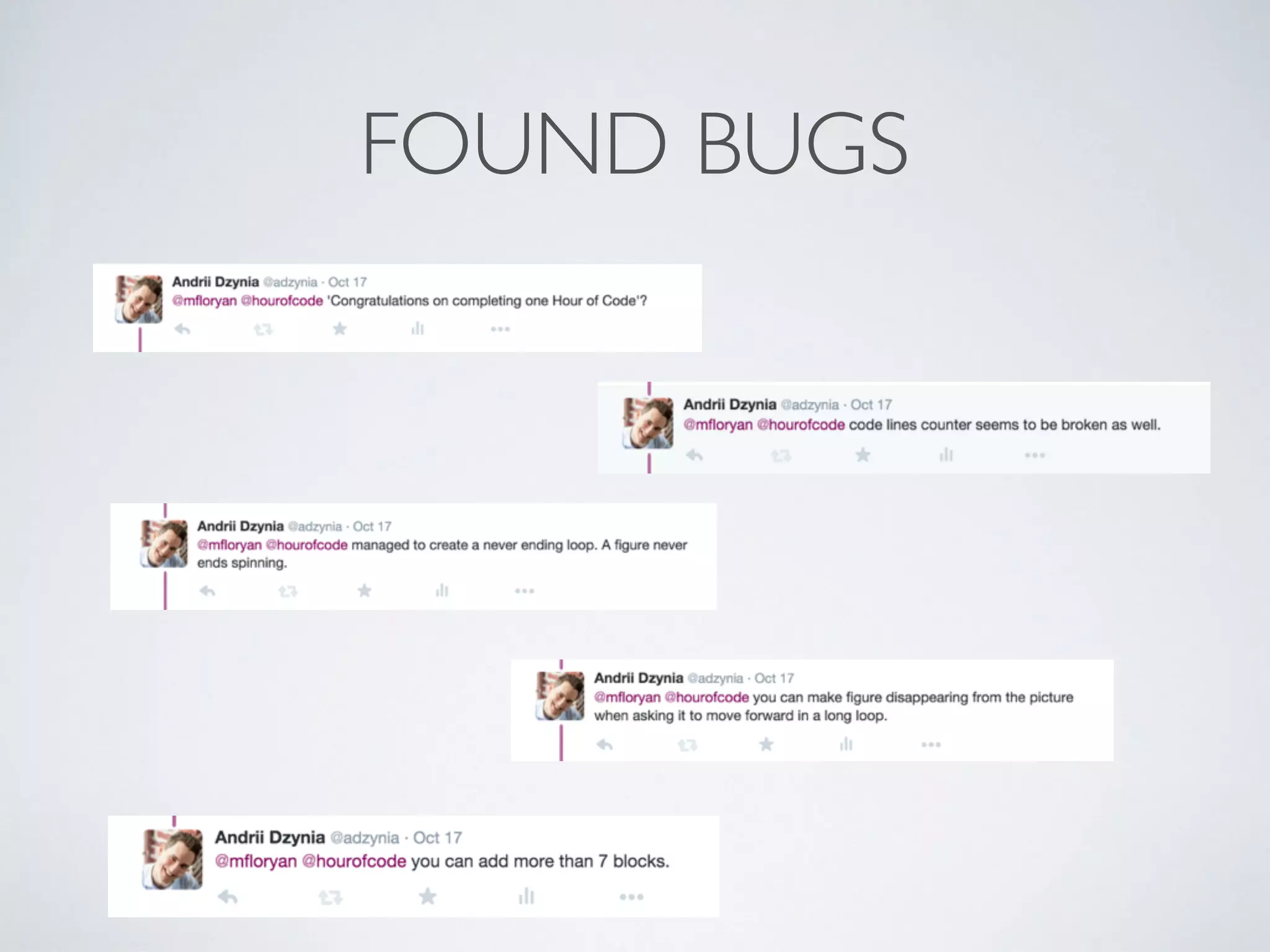 FOUND BUGS
 