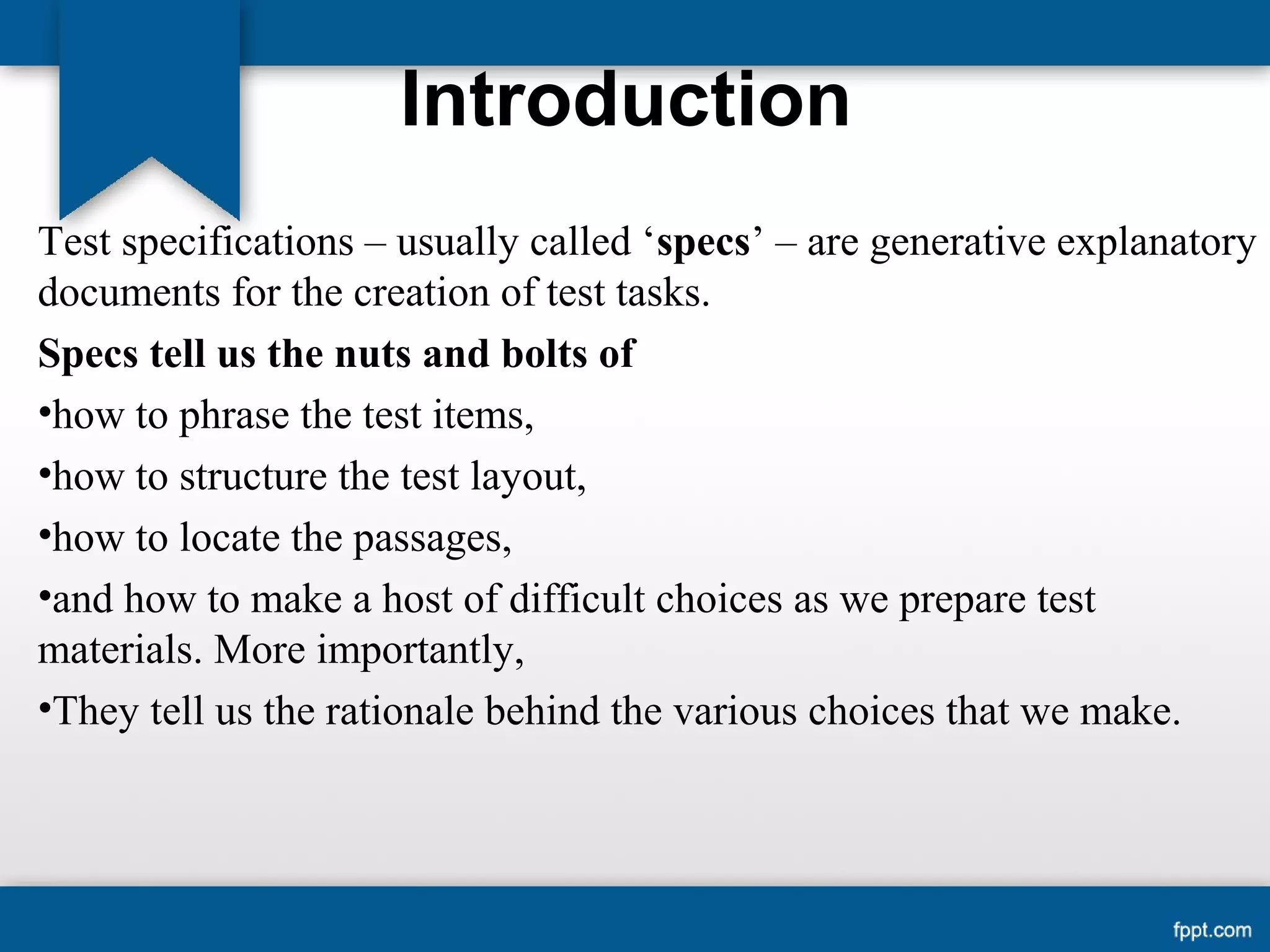 Test specifications and designs | PPT