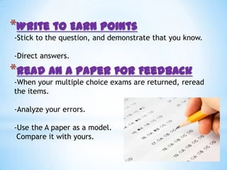 Main idea Questions:Main idea questions ask you to identify the author’s main point.Example:The best statement of the main idea is….The best title for this passage is…The author is primarily concerned with…The central theme of the passage is…