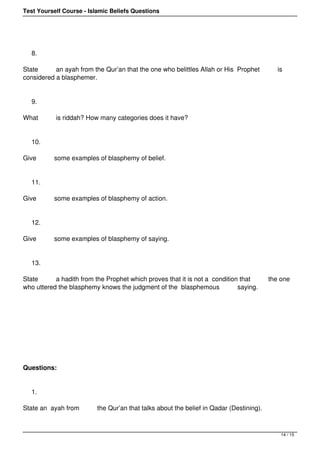 Matching Question Example Islam Test Your BASIC Islamic Knowledge | PDF