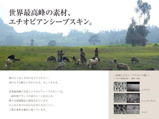 ［産地によるシープスキンの違い］
絹のようなしなやかなテクスチャー。         いずれも銀面(×75）、断面（×35）

羽のような軽さとやわらかさ。そして丈夫さ。

                                                エチオピア
世界最高峰の羊皮＜エチオピアシープスキン＞は、
一流外資ブランドの車のシートをはじめ、
様々な高級製品に使用されています。                               ニュージーランド

そんな日本ではなかなか手に入りにくい、
上質な素材を贅沢に使っています。
                                                インド
 