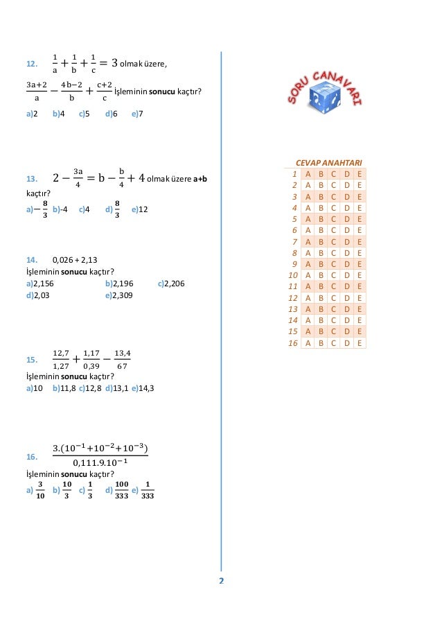 Test 1 - Rasyonel Sayılar