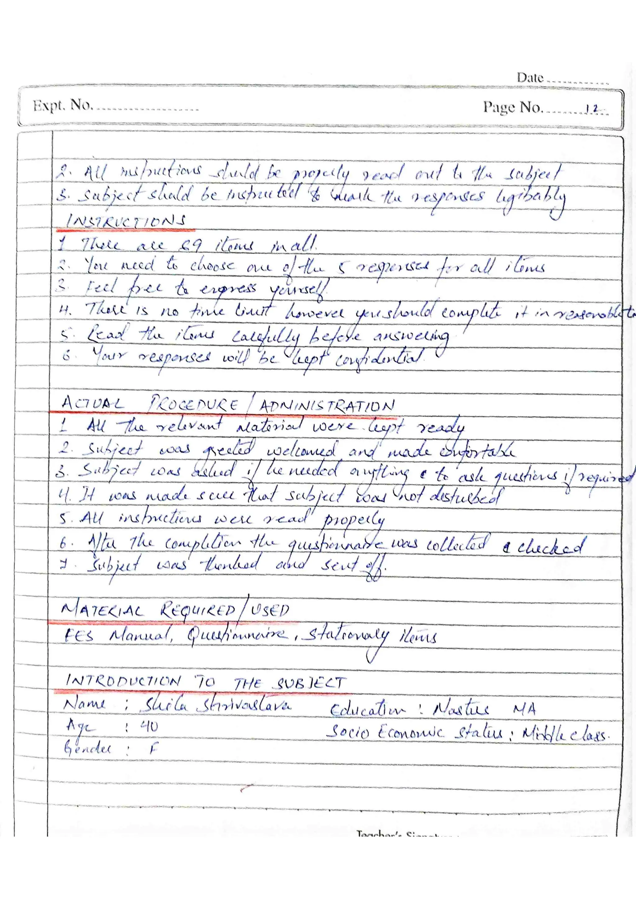TEST FES BC Family Environment Scale Bhatia & Chadha MA Psy Sem3 2022-24