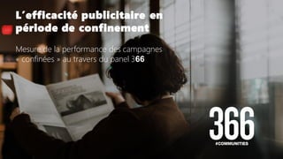 Mesure de la performance des campagnes
« confinées » au travers du panel 366
L’efficacité publicitaire en
période de confinement
1
 