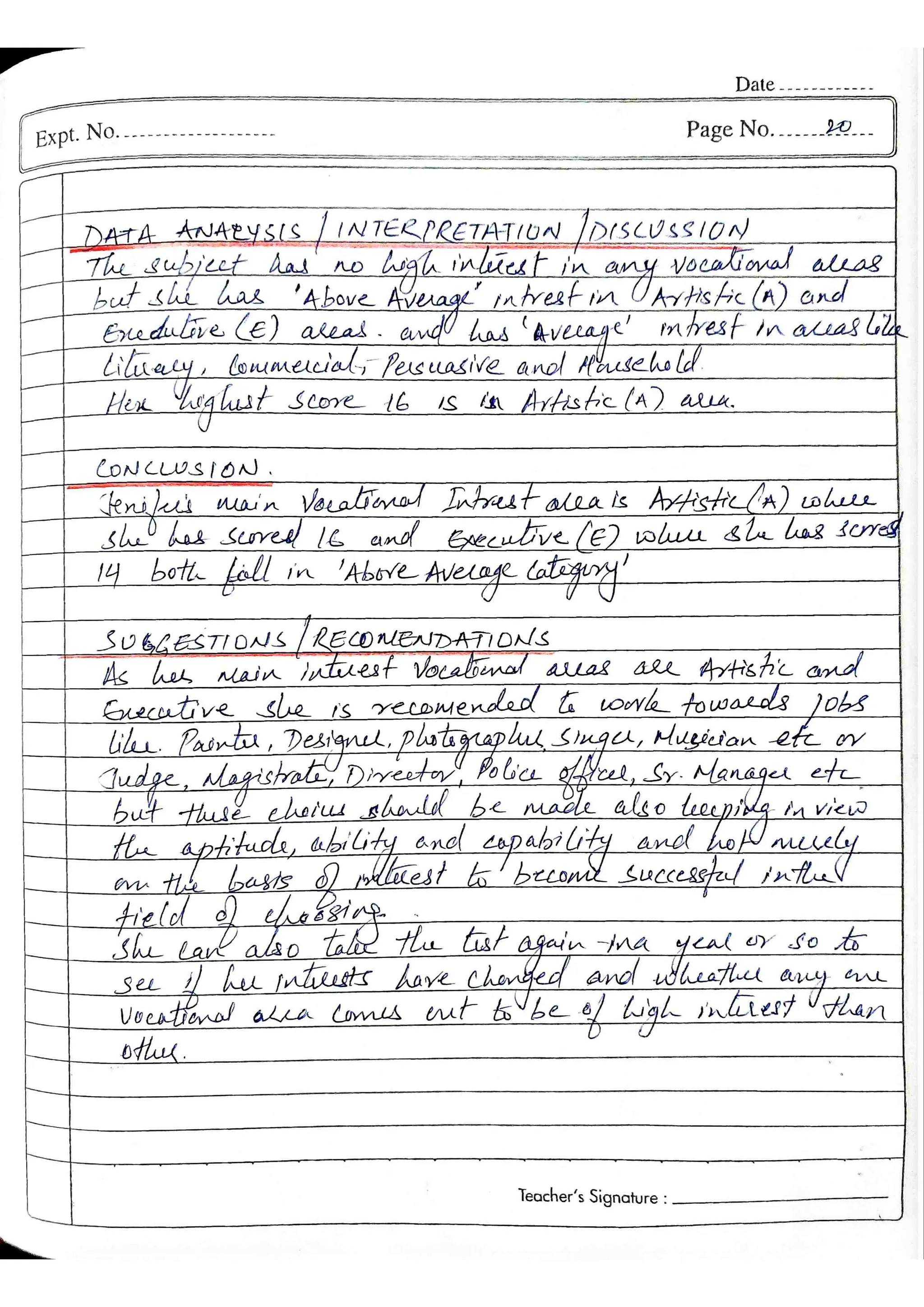 TEST VIR Vocational Interest Record Kulshreshtha MA Psy Sem3 2022-24