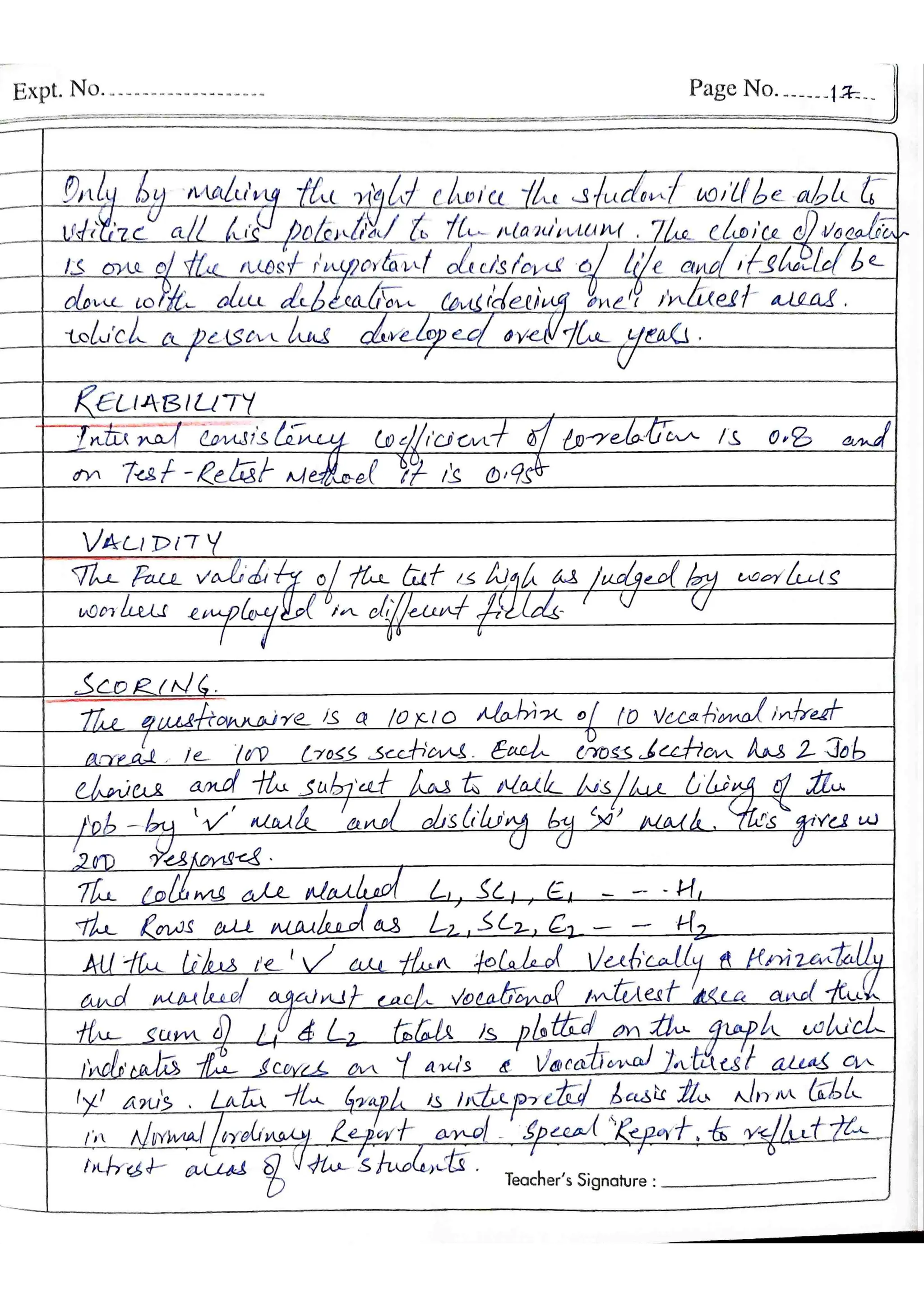 TEST VIR Vocational Interest Record Kulshreshtha MA Psy Sem3 2022-24