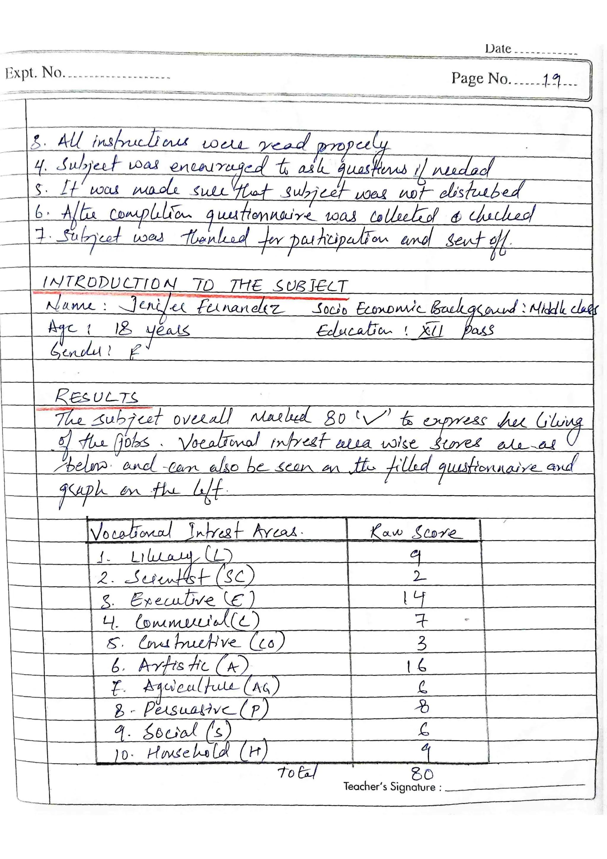 TEST VIR Vocational Interest Record Kulshreshtha MA Psy Sem3 2022-24
