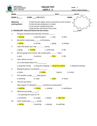 Test 7 units 2 3_answersheet | PDF