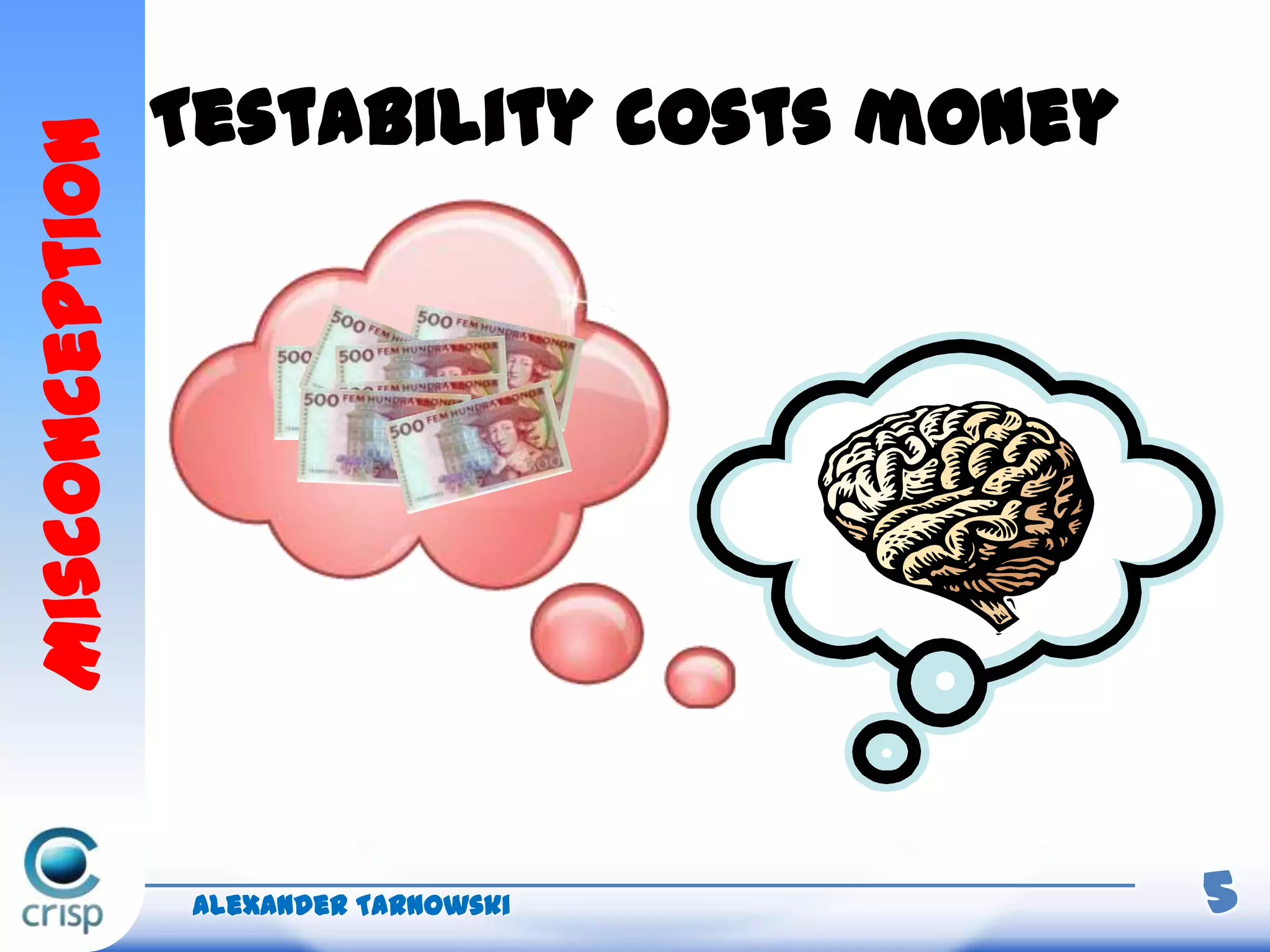 Alexander Tarnowski 5
Testability costs money
Misconception
 