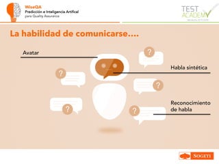WiseQA
Predicción e Inteligencia Artifical
para Quality Assurance
La habilidad de comunicarse….
Avatar
Reconocimiento
de habla
Habla sintética
 
