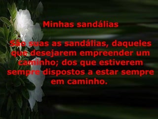 Minhas sandálias São suas as sandálias, daqueles que desejarem empreender um caminho; dos que estiverem sempre dispostos a estar sempre em caminho.  