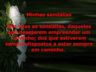 Minhas sandálias São suas as sandálias, daqueles que desejarem empreender um caminho; dos que estiverem sempre dispostos a estar sempre em caminho.  