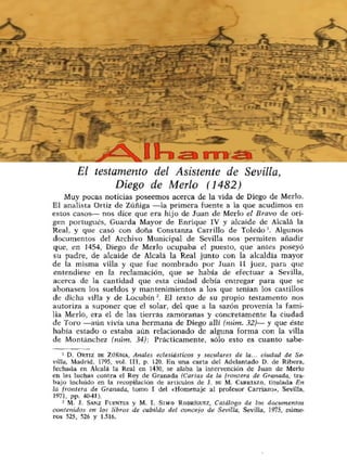 El testamento del Asistente de Sevilla, Diego de Merlo (1482)
