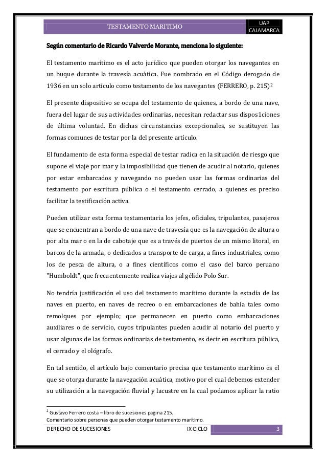 Testamento marítimo ejemplo