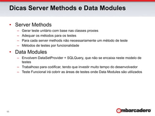 Testes - Caixa Preta vs Caixa BrancaCaixa PretaExecutados de maneira funcional, onde o testador não tem contado direto com o código do sistema, entende-se o sistema como uma caixa onde ao inserir valores de entrada, retorna valores de saída, geralmente estes testes são realizados por uma equipe específica de teste, que utiliza a especificação dada pelo cliente para fazer o roteiro de casos de teste.Caixa BrancaRealizados diretamente no código e geralmente são feitos pelo implementador do sistema, um exemplo deste tipo de teste são os testes de unidade (unittesting).