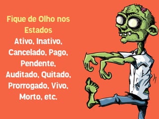 Fique de Olho nos
      Estados
   Ativo, Inativo,
 Cancelado, Pago,
    Pendente,
Auditado, Quitado,
 Prorrogado, Vivo,
    Morto, etc.
 